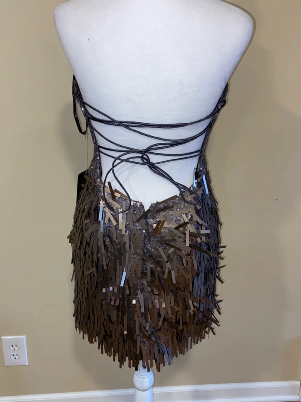 Maggie Sottero Strapless Sequin & Fringe Mini Dress - - Picture 5 of 5